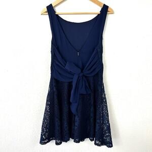 Navy Blue A-Line Dress City Studio Juniors Size 9 Tie Back Bow Lace